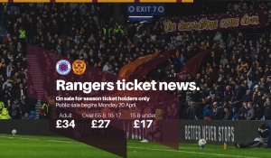 Tickets for Rangers match now on sale