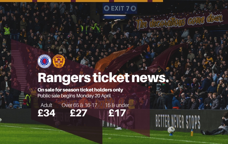 Tickets for Rangers match now on sale