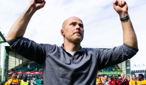 Jens Berthel Askou reacts to the win that secured fourth place.